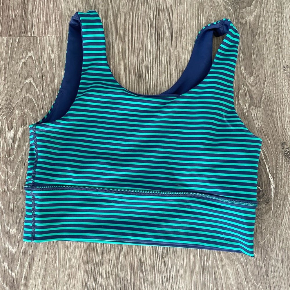 Striped Blue and Green Sports Bra Top